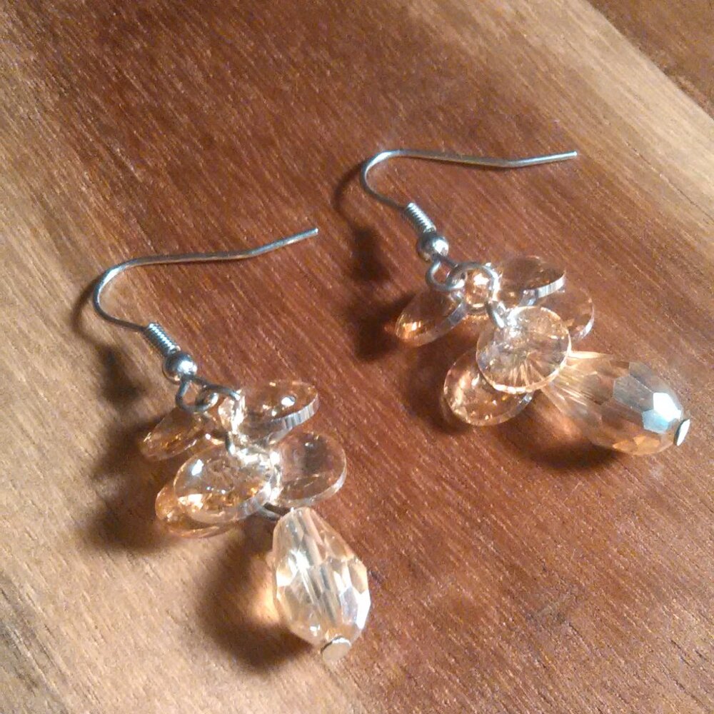 Champagne Glass Stainless Steel and Silvertone Dangle Earrings